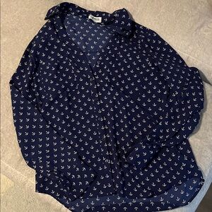 Express Navy Anchor Print Blouse